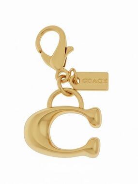 Coach Gold 'C' Charm Keyring with Logo Tag